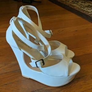 White Platform Strappy Wedges